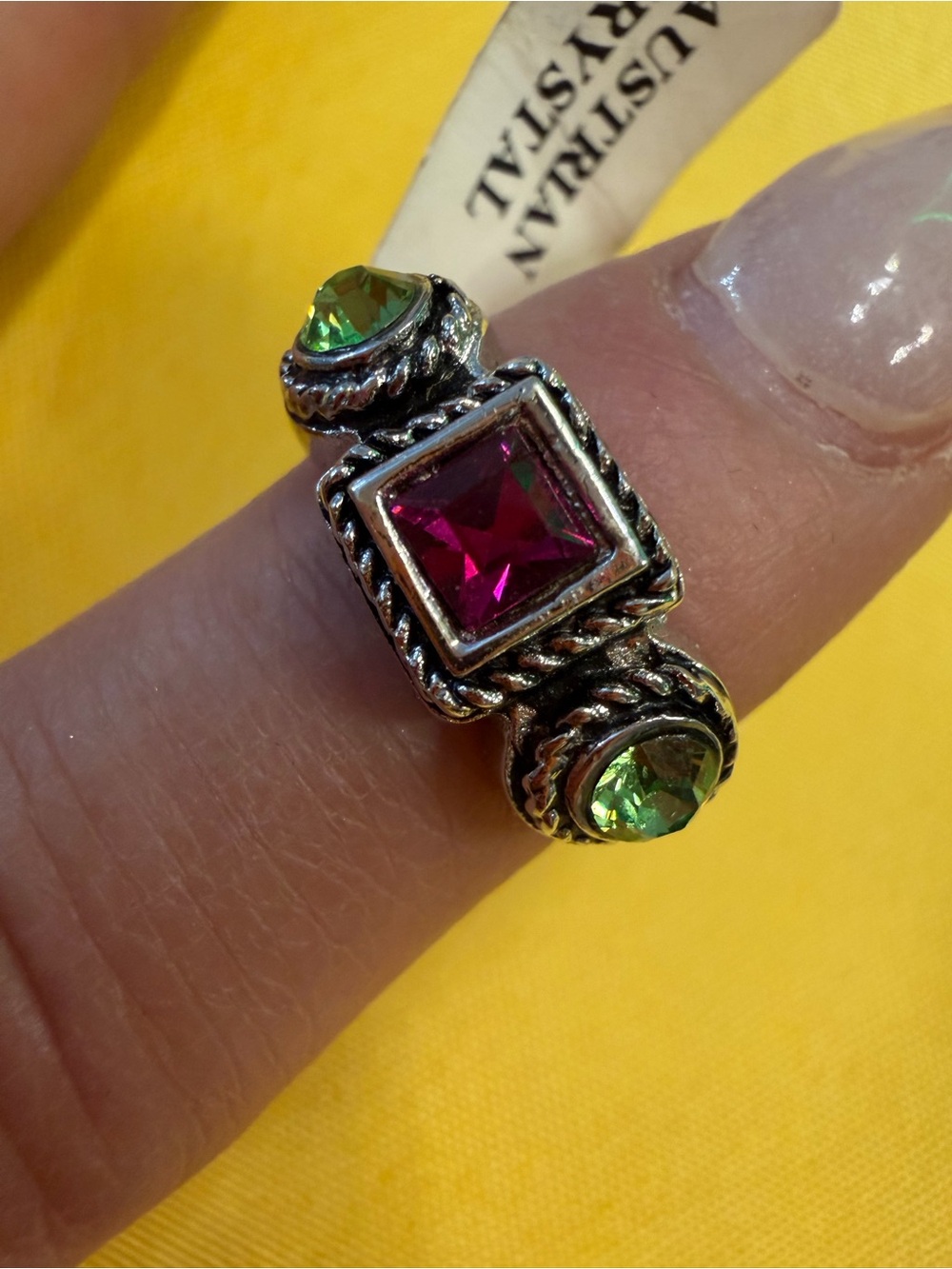 Park Lane Pink & Green Austrian Crystal Ring – Size 6